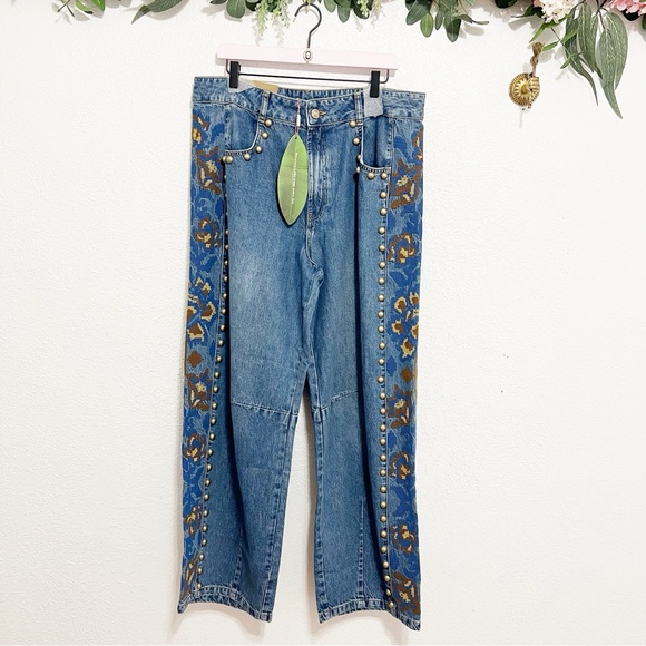 NWT Farm Rio Denim Metal Details Embroidered High Waist Pants - Picture 3 of 11